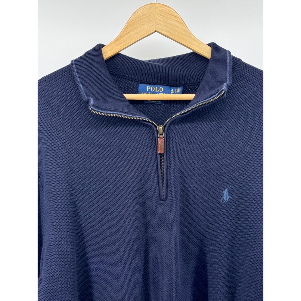 Polo Ralph Lauren Quarter Zip Sweater Mens XL Navy Blue Pima Cotton - Picture 10 of 14